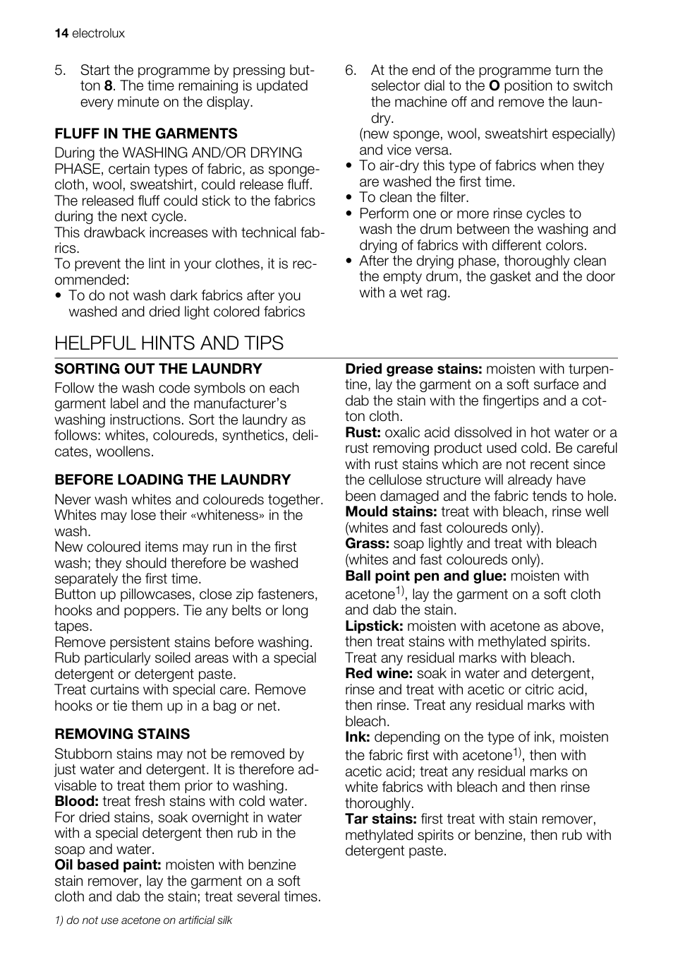 Helpful hints and tips | Electrolux EWX147410W User Manual | Page 14 / 64