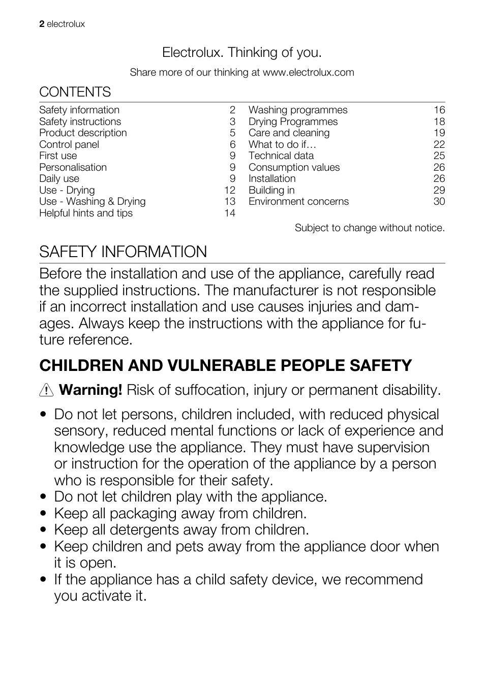 Electrolux EWX147410W User Manual | Page 2 / 64