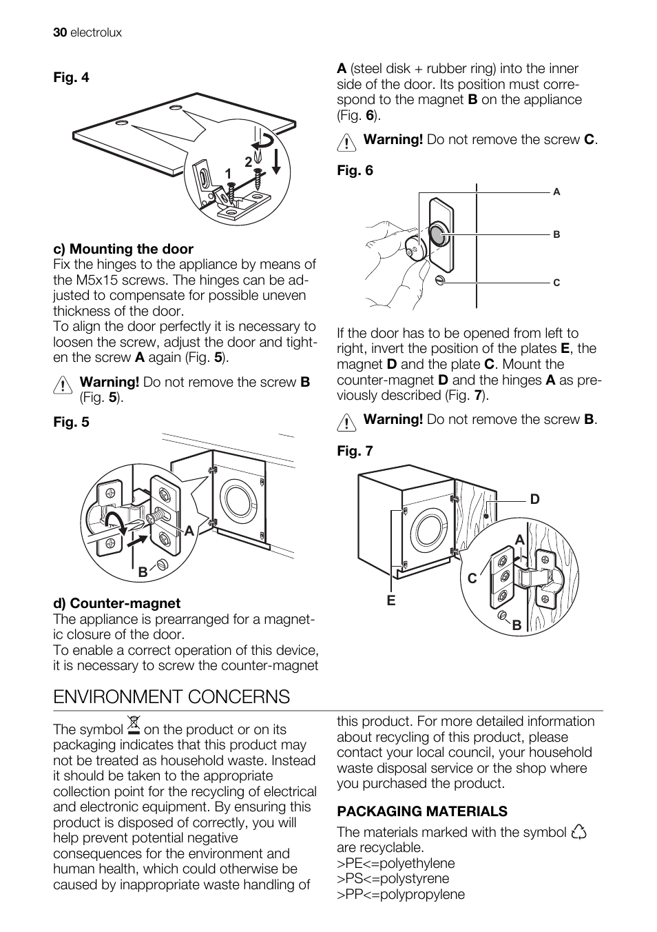 Environment concerns | Electrolux EWX147410W User Manual | Page 30 / 64