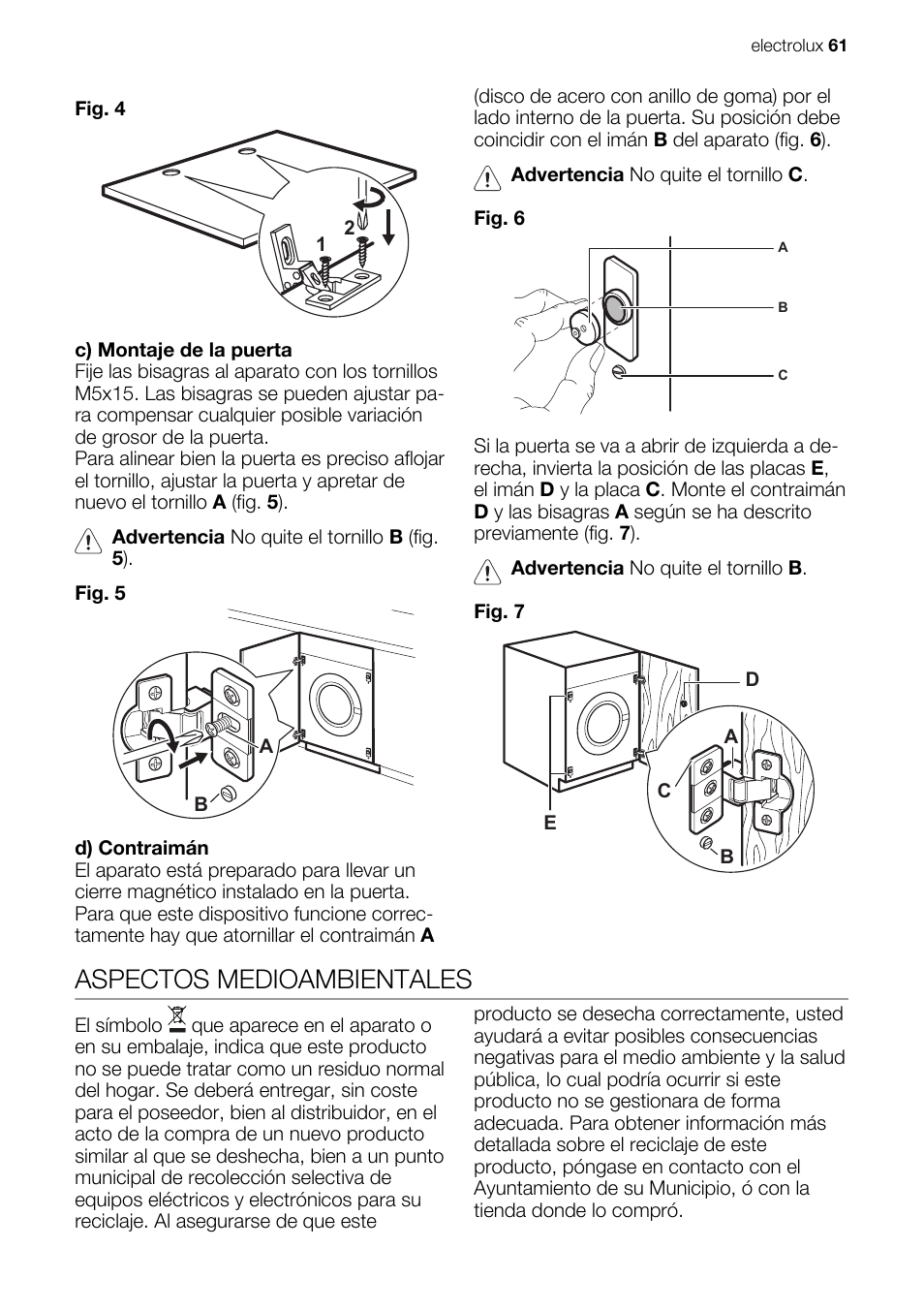 Aspectos medioambientales | Electrolux EWX147410W User Manual | Page 61 / 64