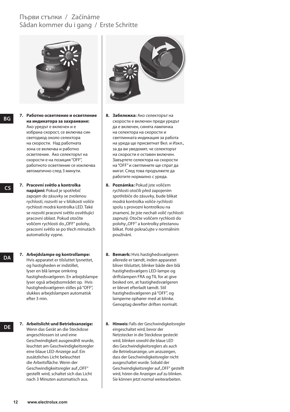 Erste schritte, Sådan kommer du i gang, Začínáme | Първи стъпки | Electrolux EKM4000 User Manual | Page 12 / 140