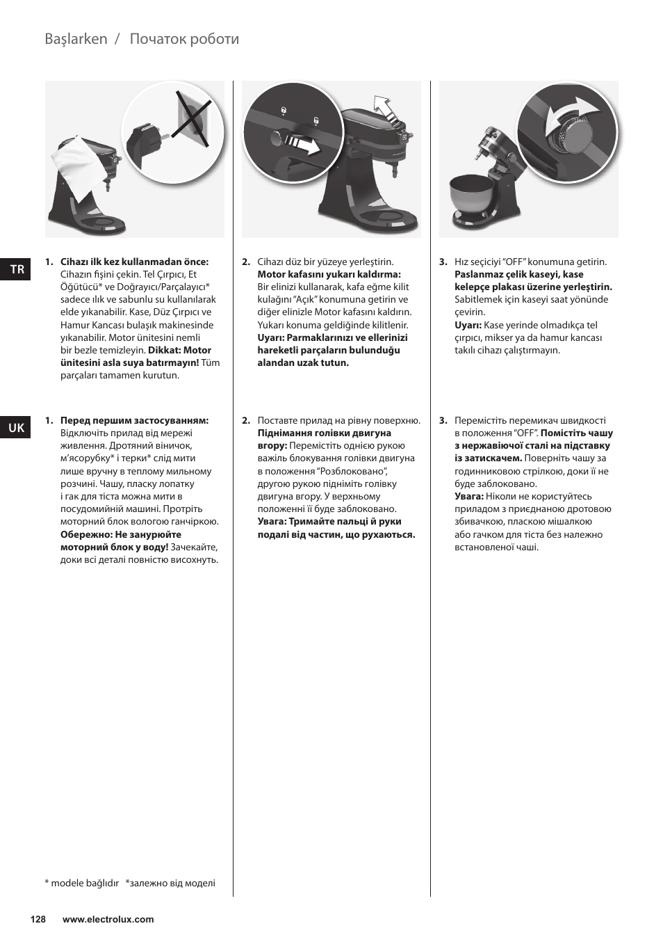 Початок роботи, Başlarken | Electrolux EKM4000 User Manual | Page 128 / 140