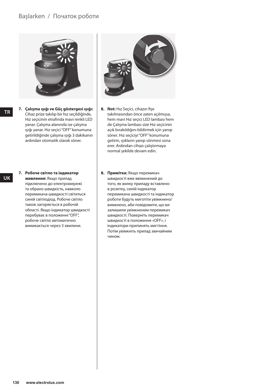 Початок роботи, Başlarken | Electrolux EKM4000 User Manual | Page 130 / 140