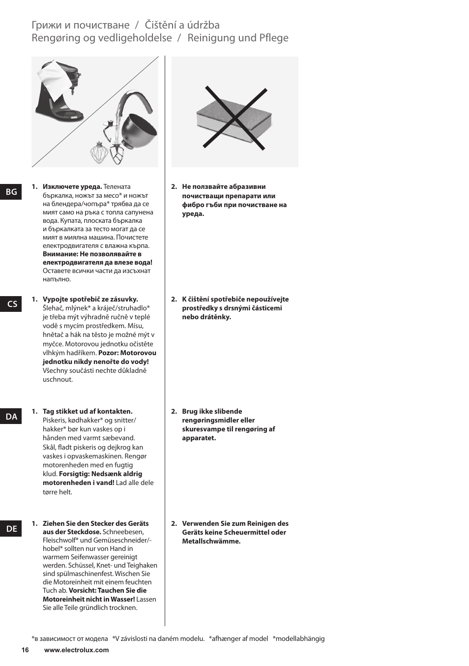 Reinigung und pflege, Rengøring og vedligeholdelse, Čištění a údržba | Грижи и почистване | Electrolux EKM4000 User Manual | Page 16 / 140