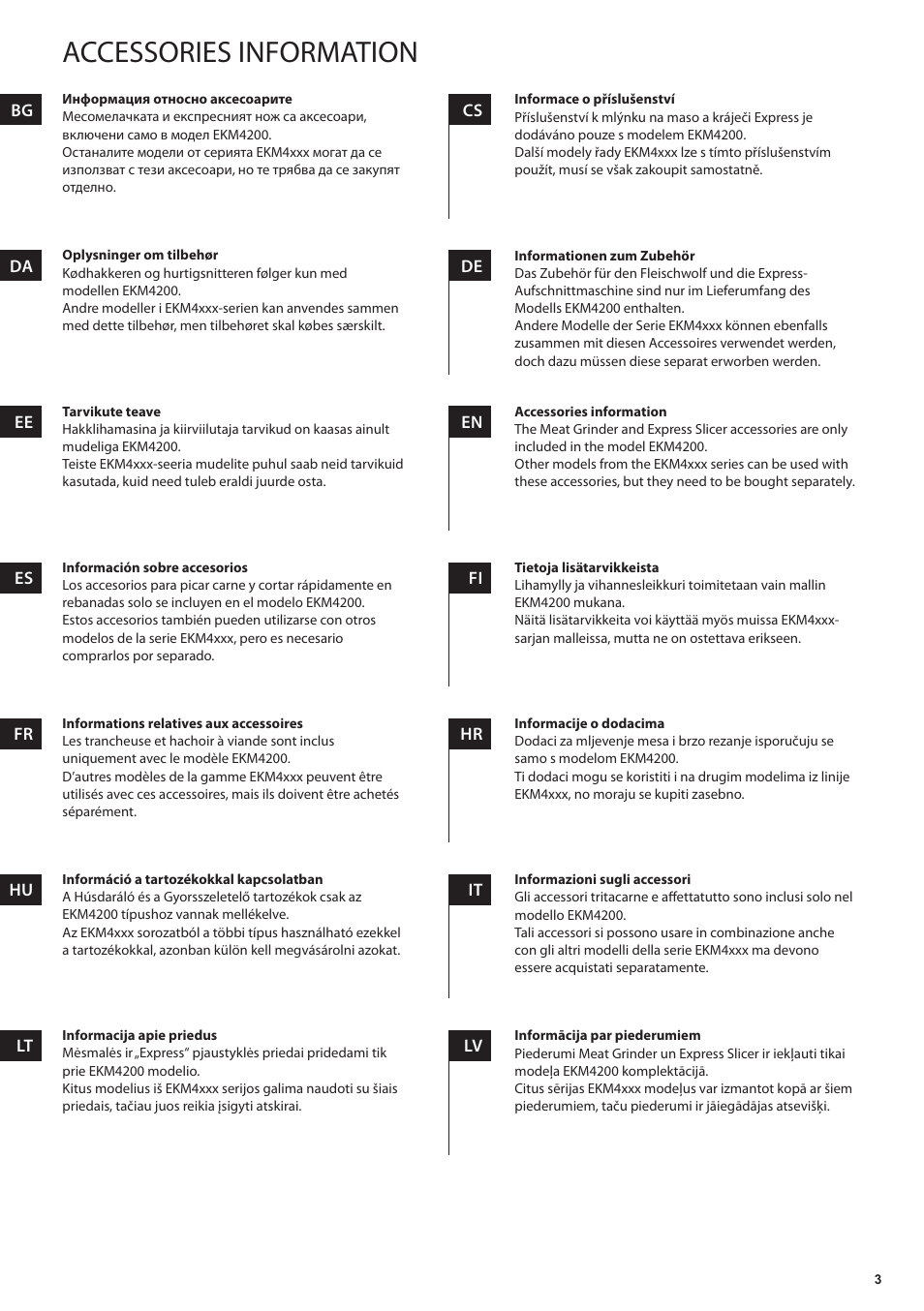 Accessories information | Electrolux EKM4000 User Manual | Page 3 / 140
