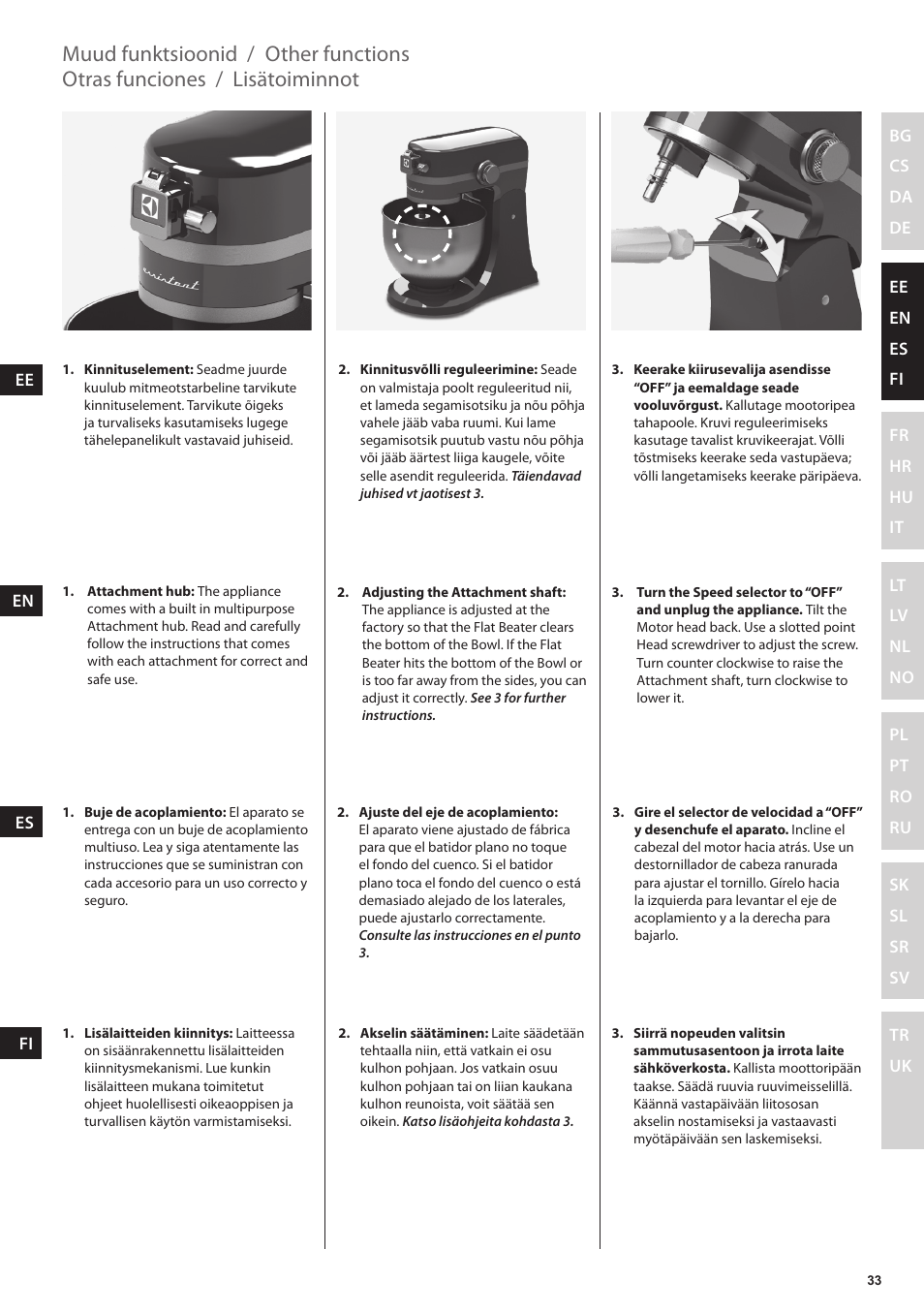 Lisätoiminnot, Otras funciones, Other functions | Muud funktsioonid | Electrolux EKM4000 User Manual | Page 33 / 140