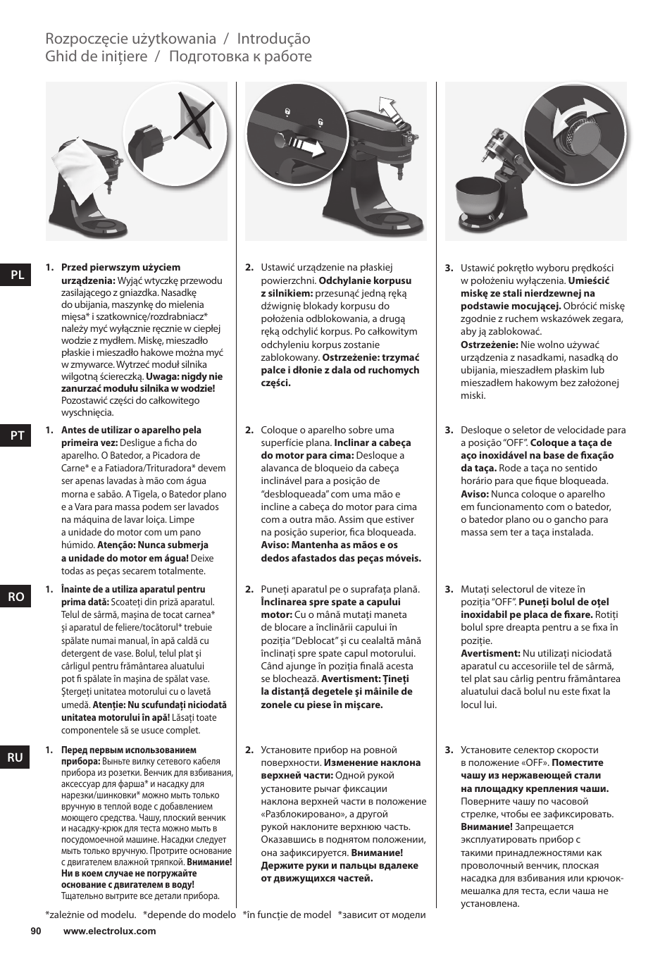 Подготовка к работе, Ghid de iniţiere, Introdução | Rozpoczęcie użytkowania | Electrolux EKM4000 User Manual | Page 90 / 140