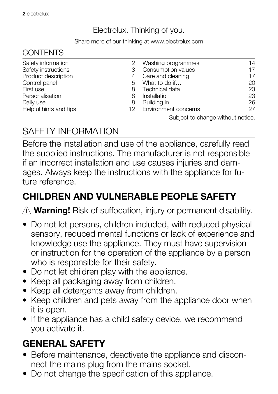 Electrolux EWG147540W User Manual | Page 2 / 84