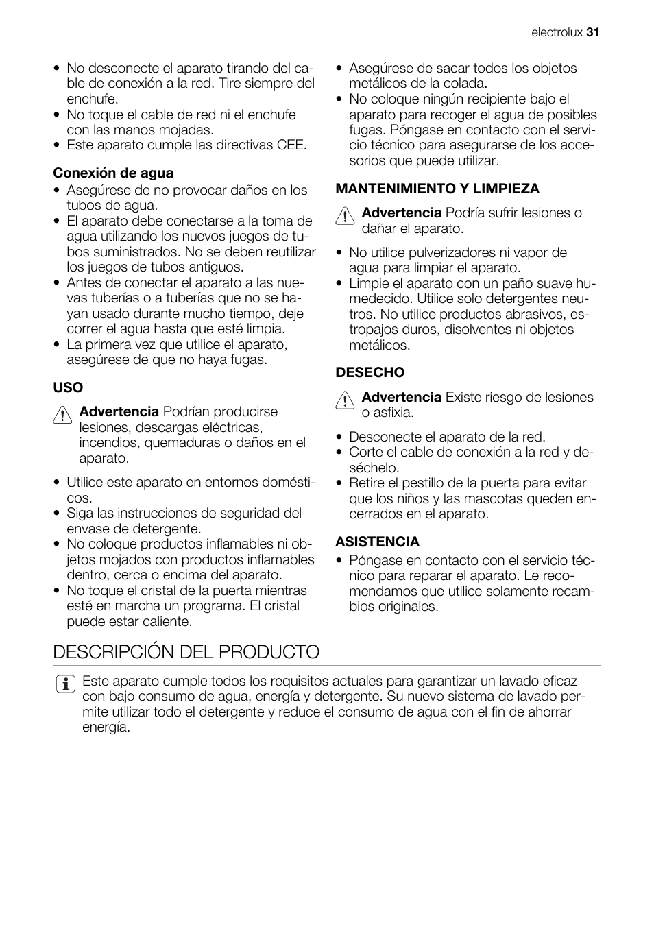 Descripción del producto | Electrolux EWG147540W User Manual | Page 31 / 84