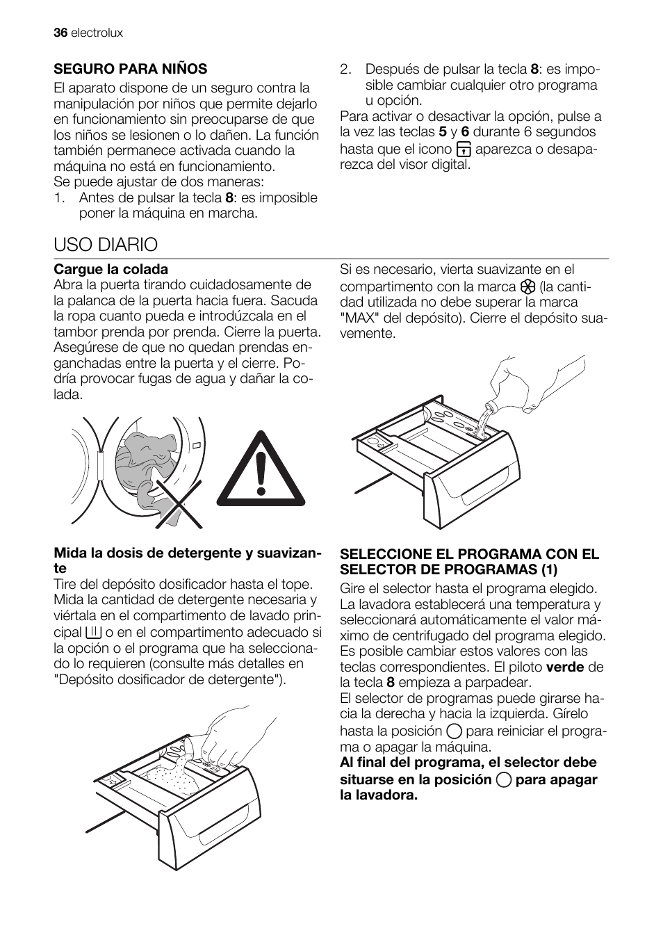 Uso diario | Electrolux EWG147540W User Manual | Page 36 / 84