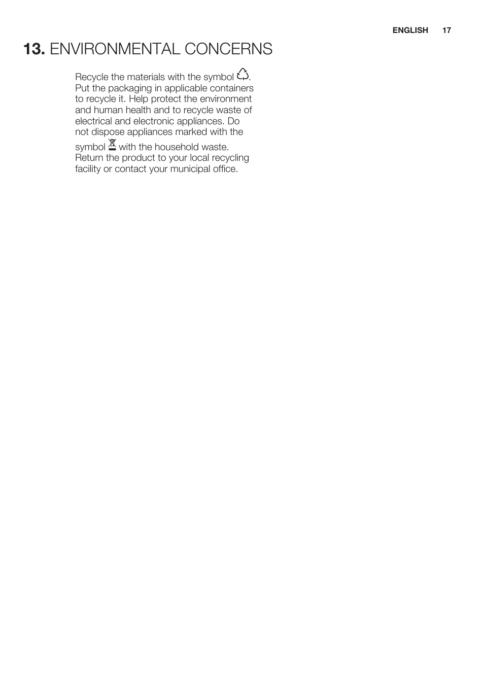 Environmental concerns | Electrolux EMS20100OX User Manual | Page 17 / 68