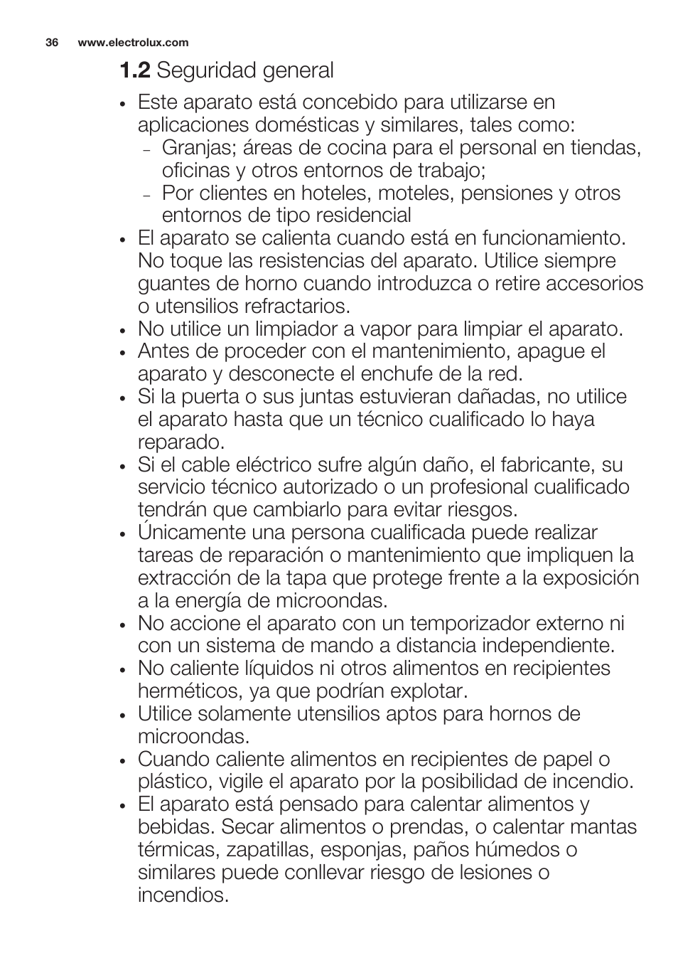 2 seguridad general | Electrolux EMS20100OX User Manual | Page 36 / 68