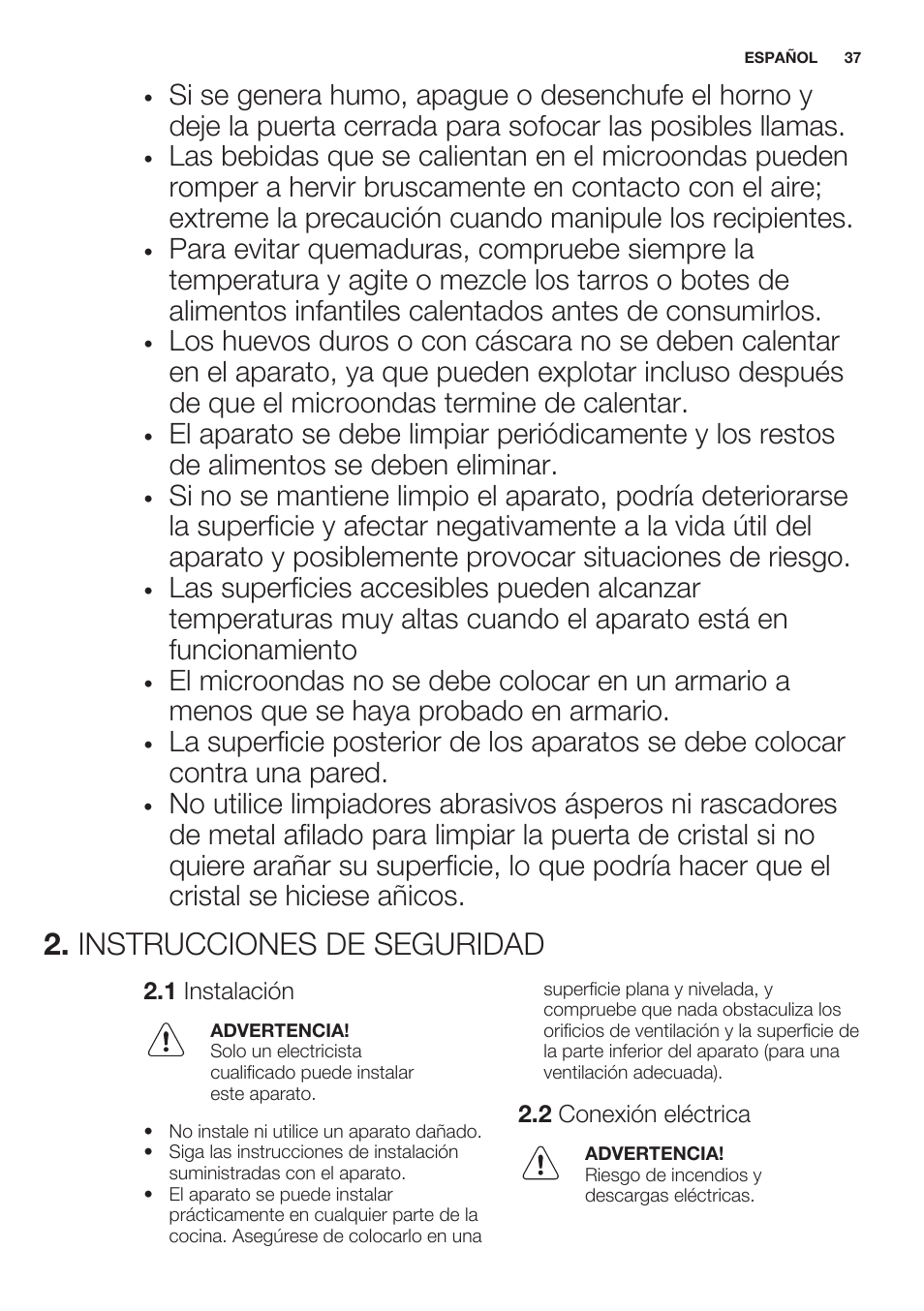 Instrucciones de seguridad, 1 instalación, 2 conexión eléctrica | Electrolux EMS20100OX User Manual | Page 37 / 68
