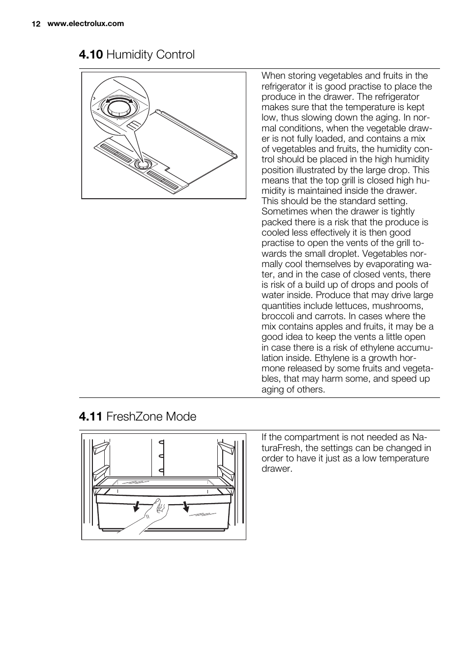 10 humidity control, 11 freshzone mode | Electrolux EN3881AOX User Manual | Page 12 / 80