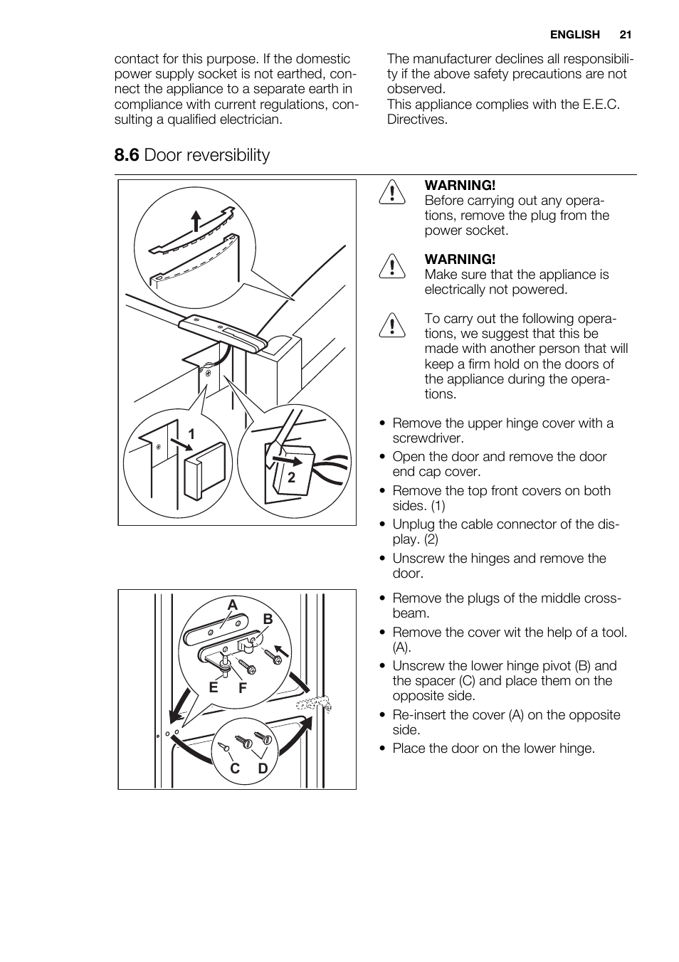 6 door reversibility | Electrolux EN3881AOX User Manual | Page 21 / 80