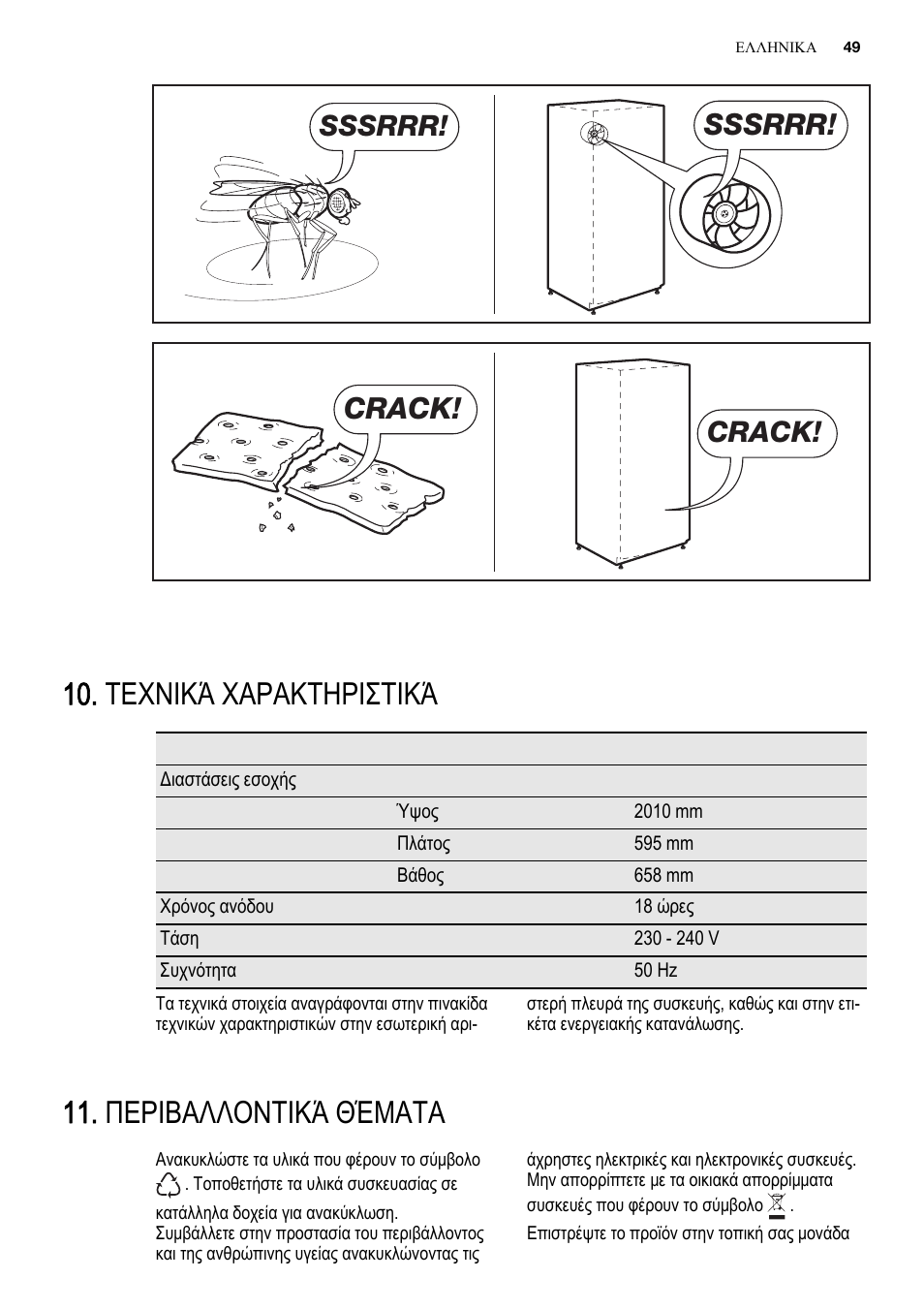Τεχνικά χαρακτηριστικά, Περιβαλλοντικά θέματα, Sssrrr | Crack | Electrolux EN3881AOX User Manual | Page 49 / 80