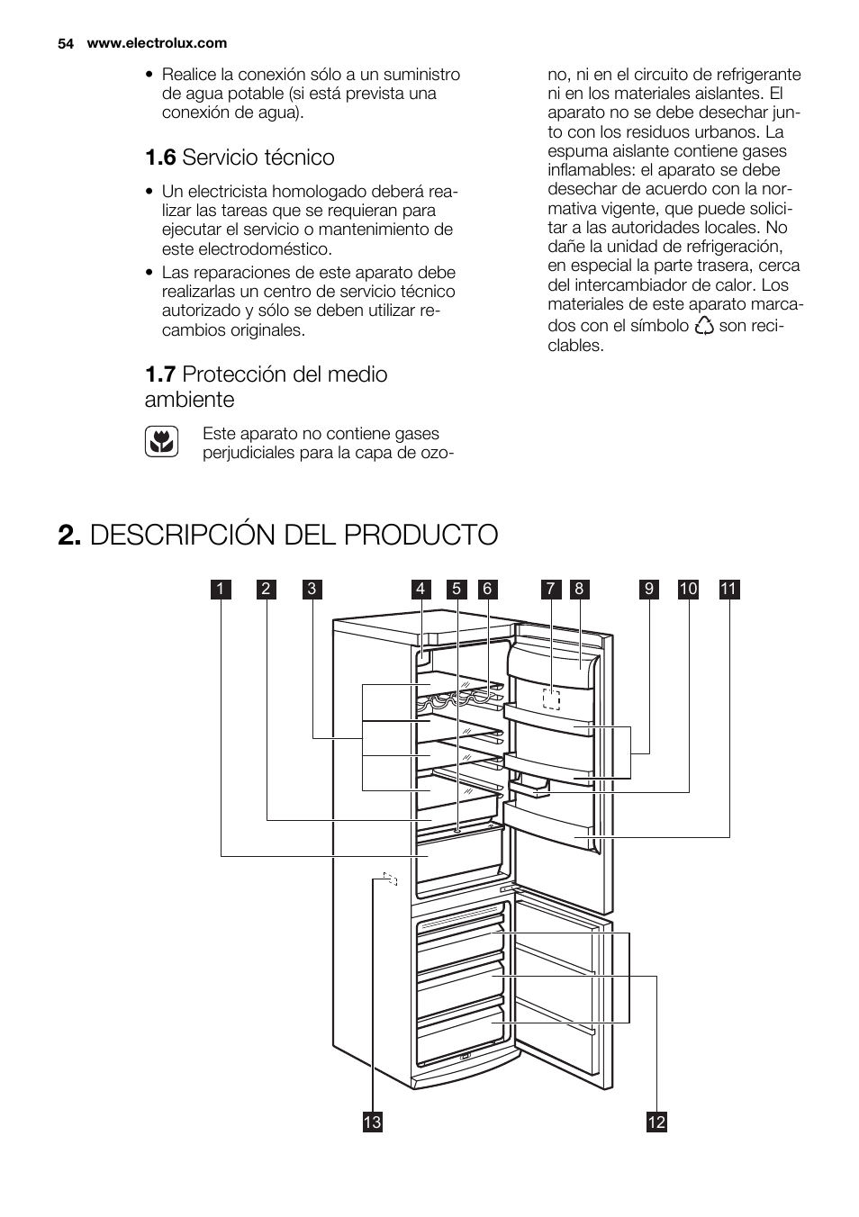 Descripción del producto, 6 servicio técnico, 7 protección del medio ambiente | Electrolux EN3881AOX User Manual | Page 54 / 80