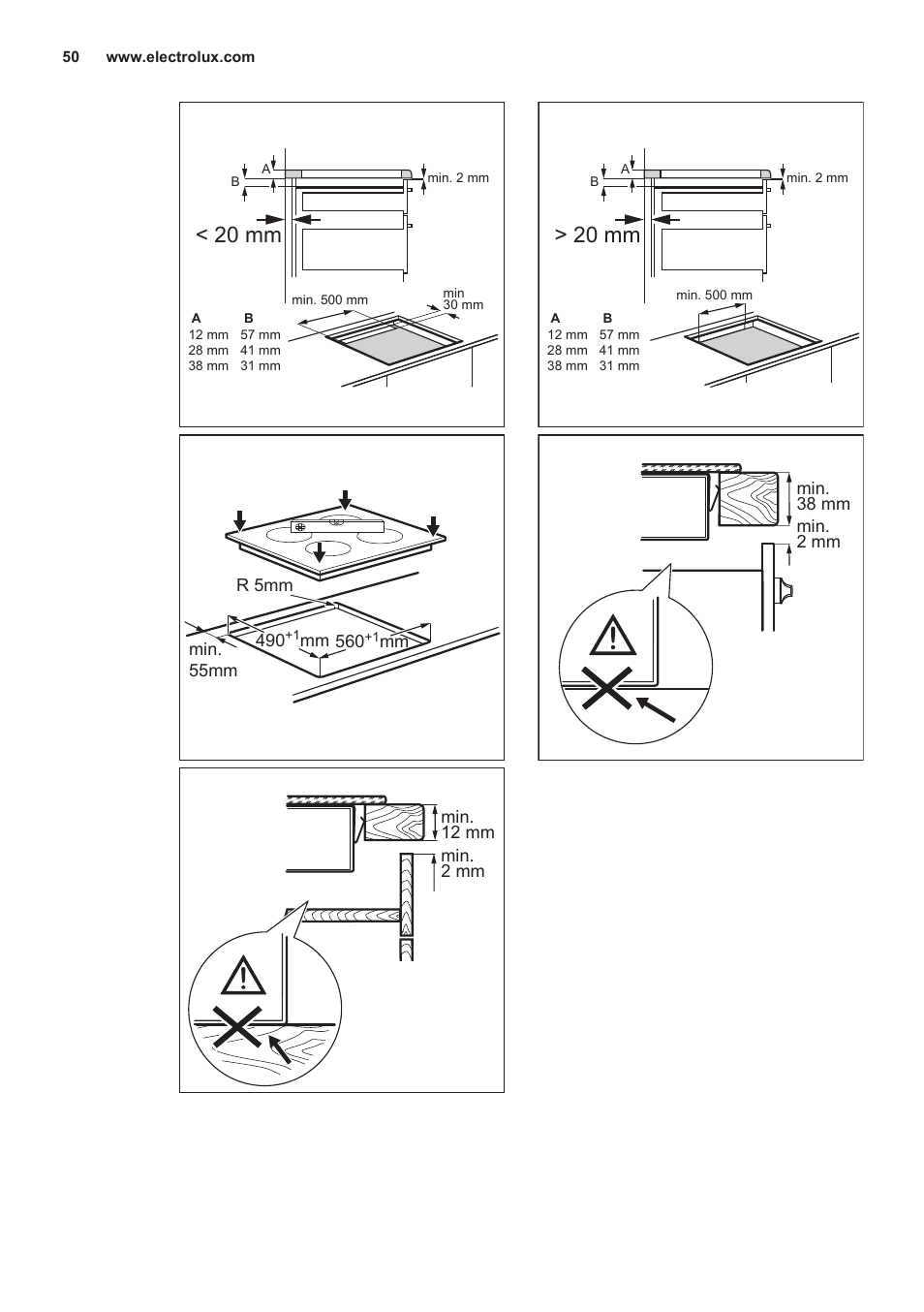 20 mm | Electrolux EHG6341FOK User Manual | Page 50 / 72