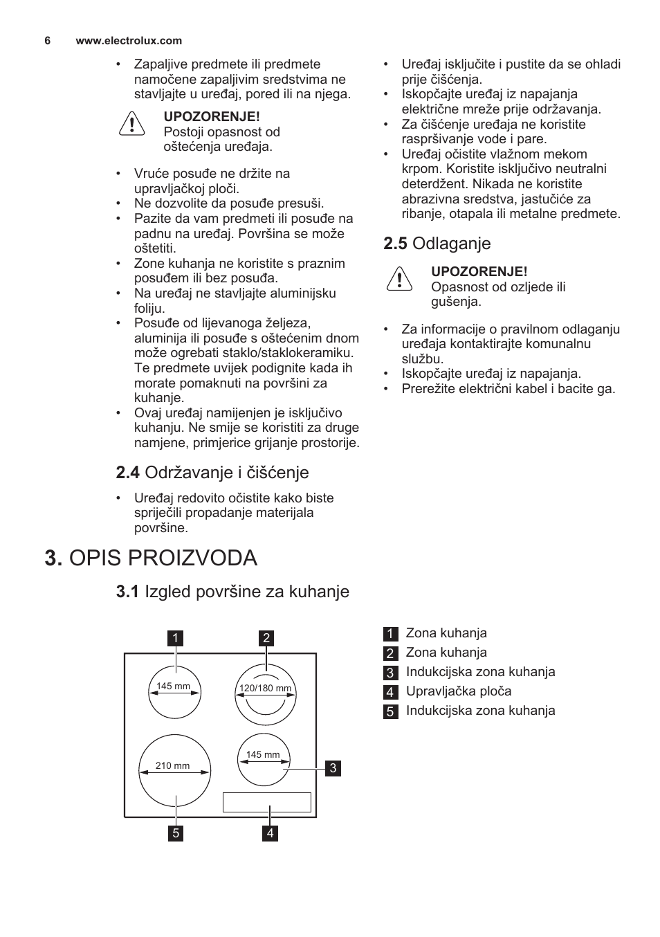 4 održavanje i čišćenje, 5 odlaganje, Opis proizvoda | 1 izgled površine za kuhanje | Electrolux EHG6341FOK User Manual | Page 6 / 72