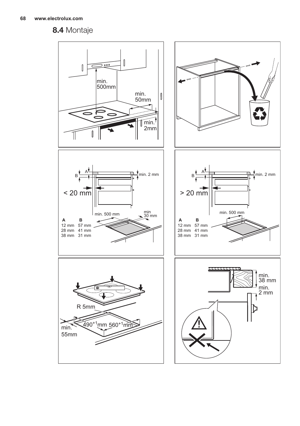 4 montaje, 20 mm | Electrolux EHG6341FOK User Manual | Page 68 / 72