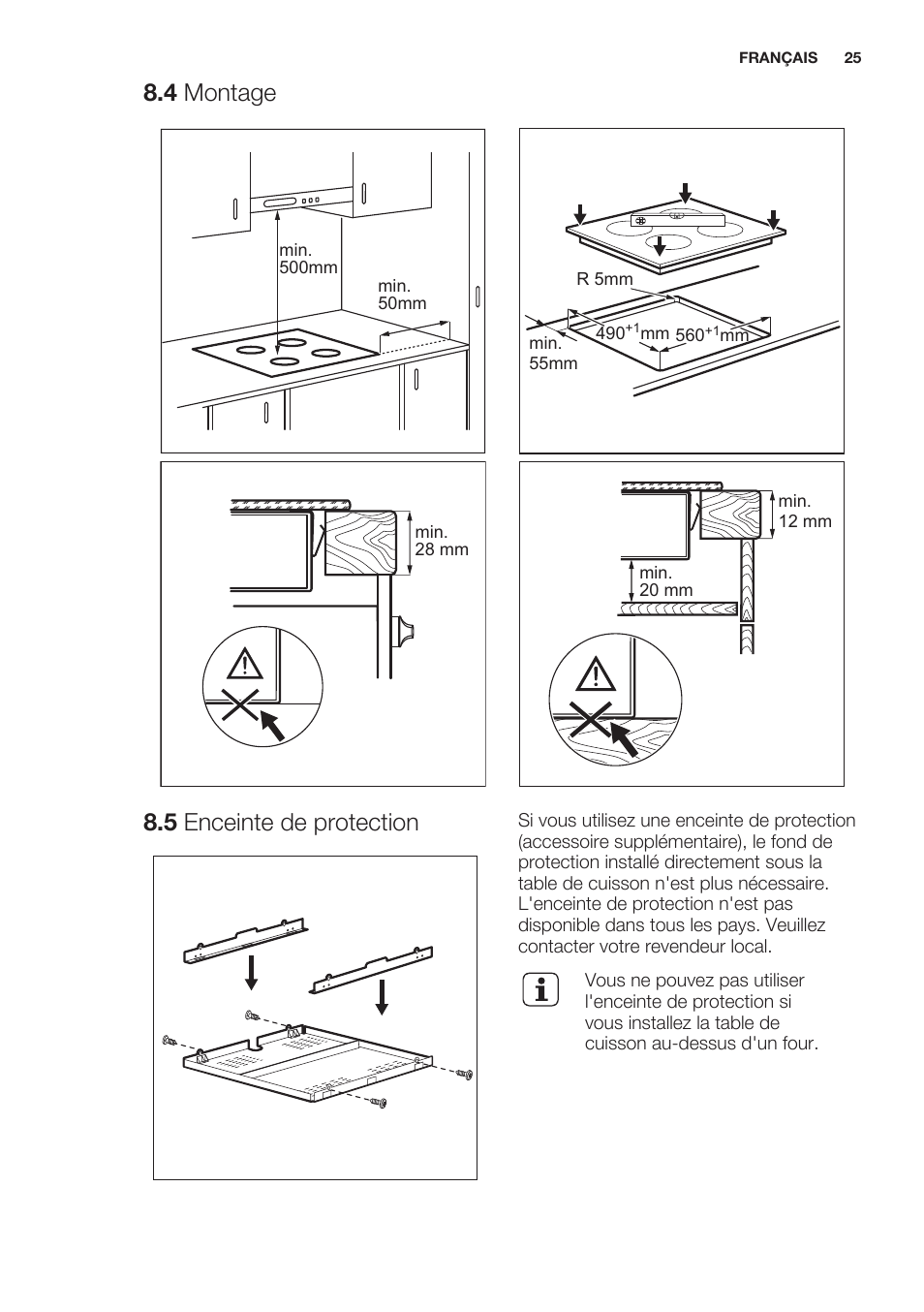 4 montage, 5 enceinte de protection, Caractéristiques techniques | Electrolux EHF6232FOK User Manual | Page 25 / 56