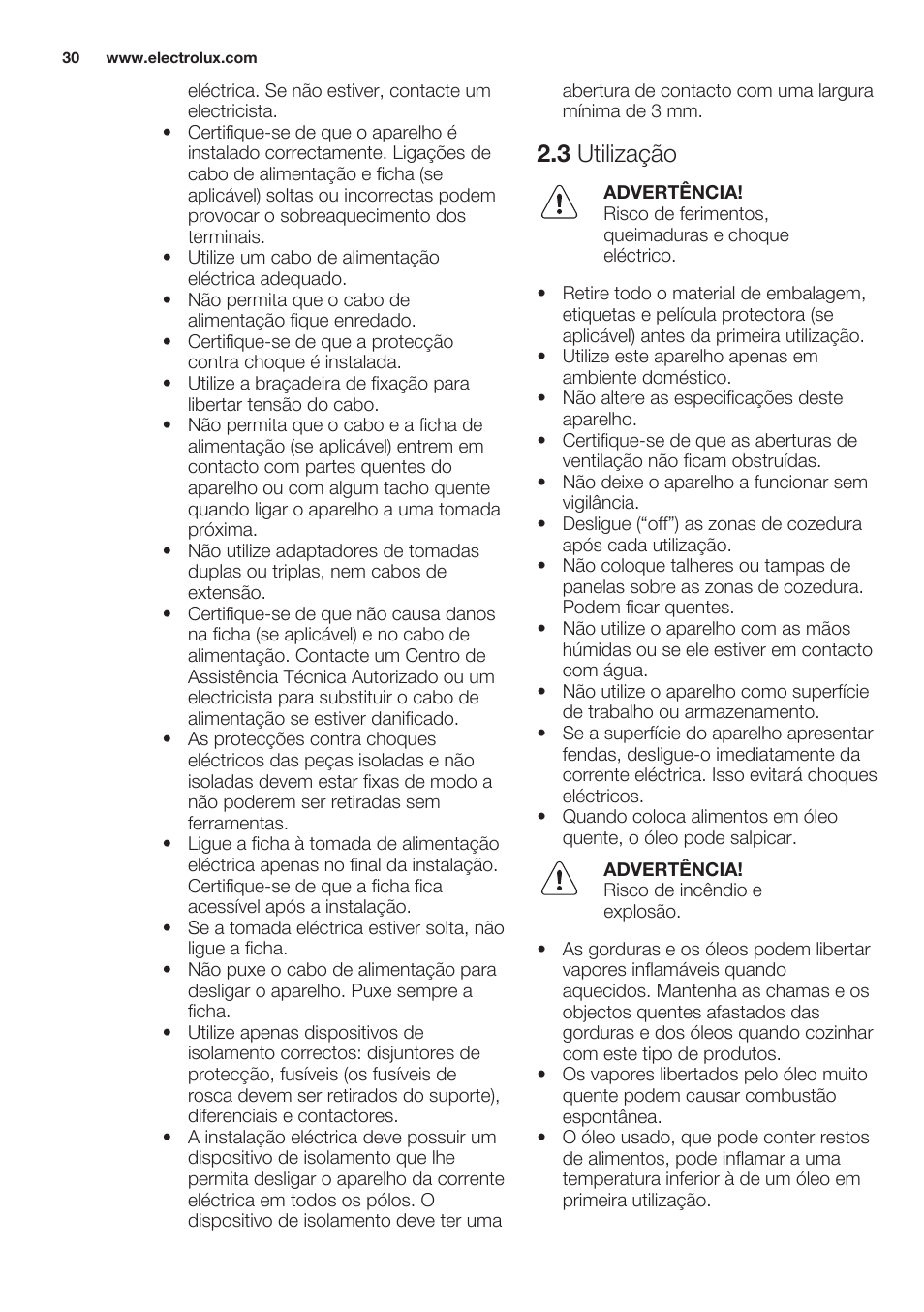 3 utilização | Electrolux EHF6232FOK User Manual | Page 30 / 56