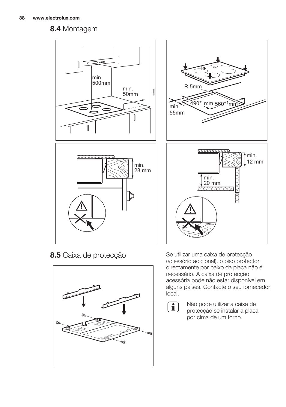 4 montagem, 5 caixa de protecção, Informação técnica | Electrolux EHF6232FOK User Manual | Page 38 / 56