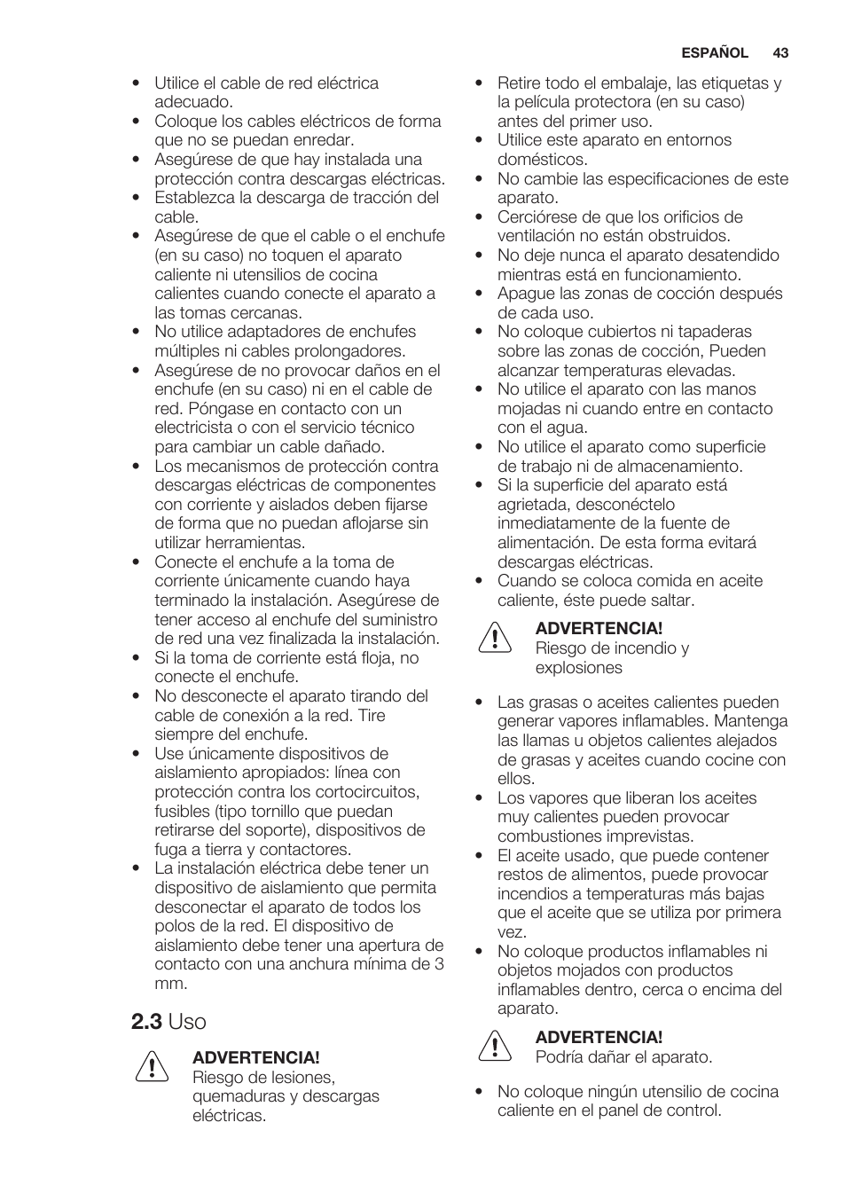 3 uso | Electrolux EHF6232FOK User Manual | Page 43 / 56