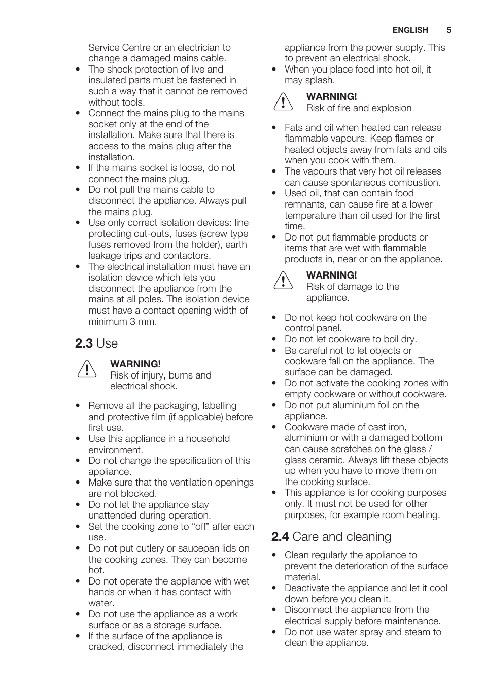 3 use, 4 care and cleaning | Electrolux EHF6232FOK User Manual | Page 5 / 56