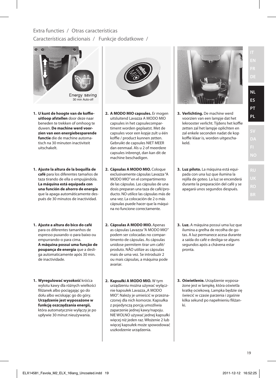 Funkcje dodatkowe | Electrolux ELM5200CB User Manual | Page 19 / 52