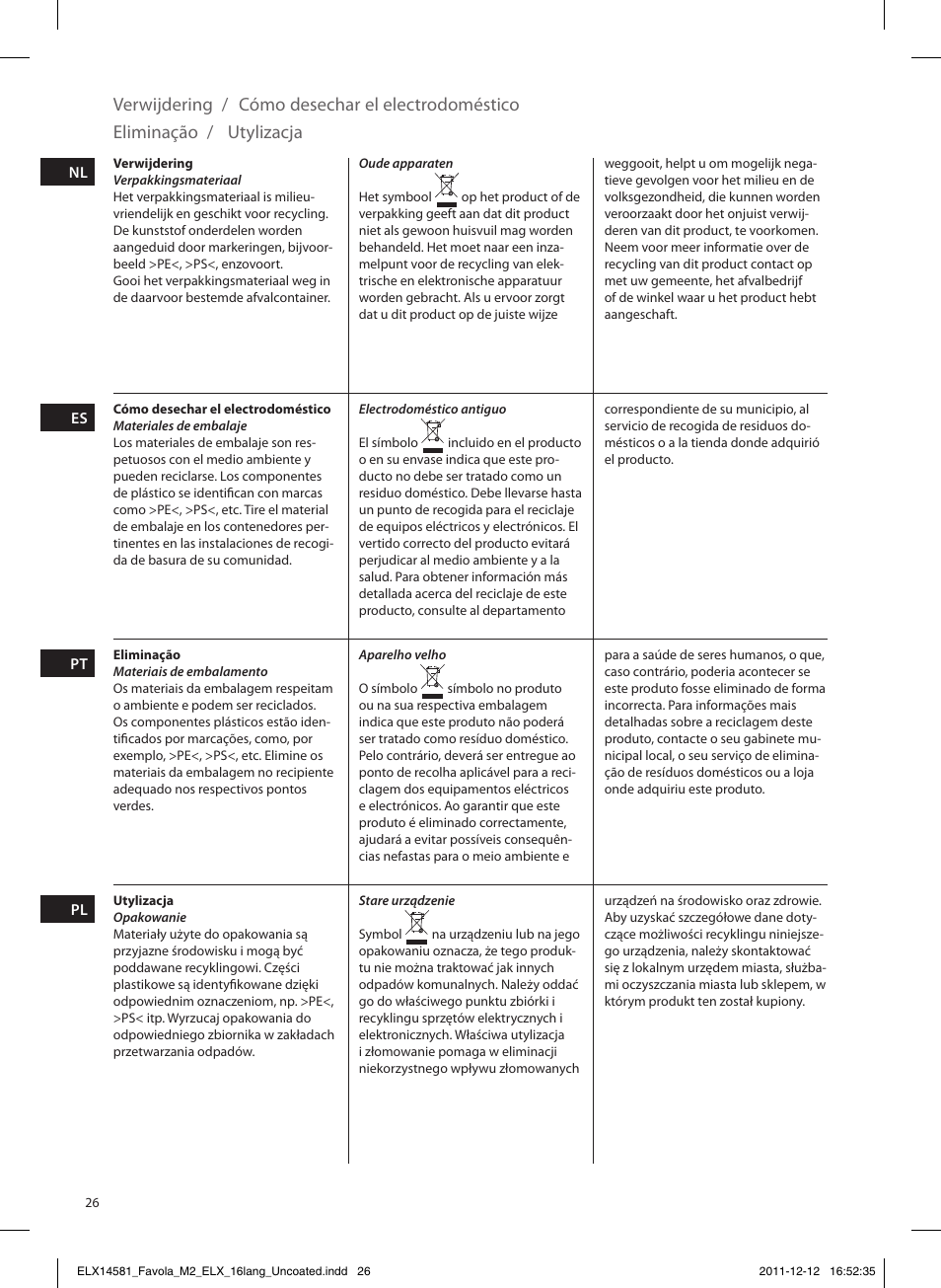 Utylizacja | Electrolux ELM5200CB User Manual | Page 26 / 52