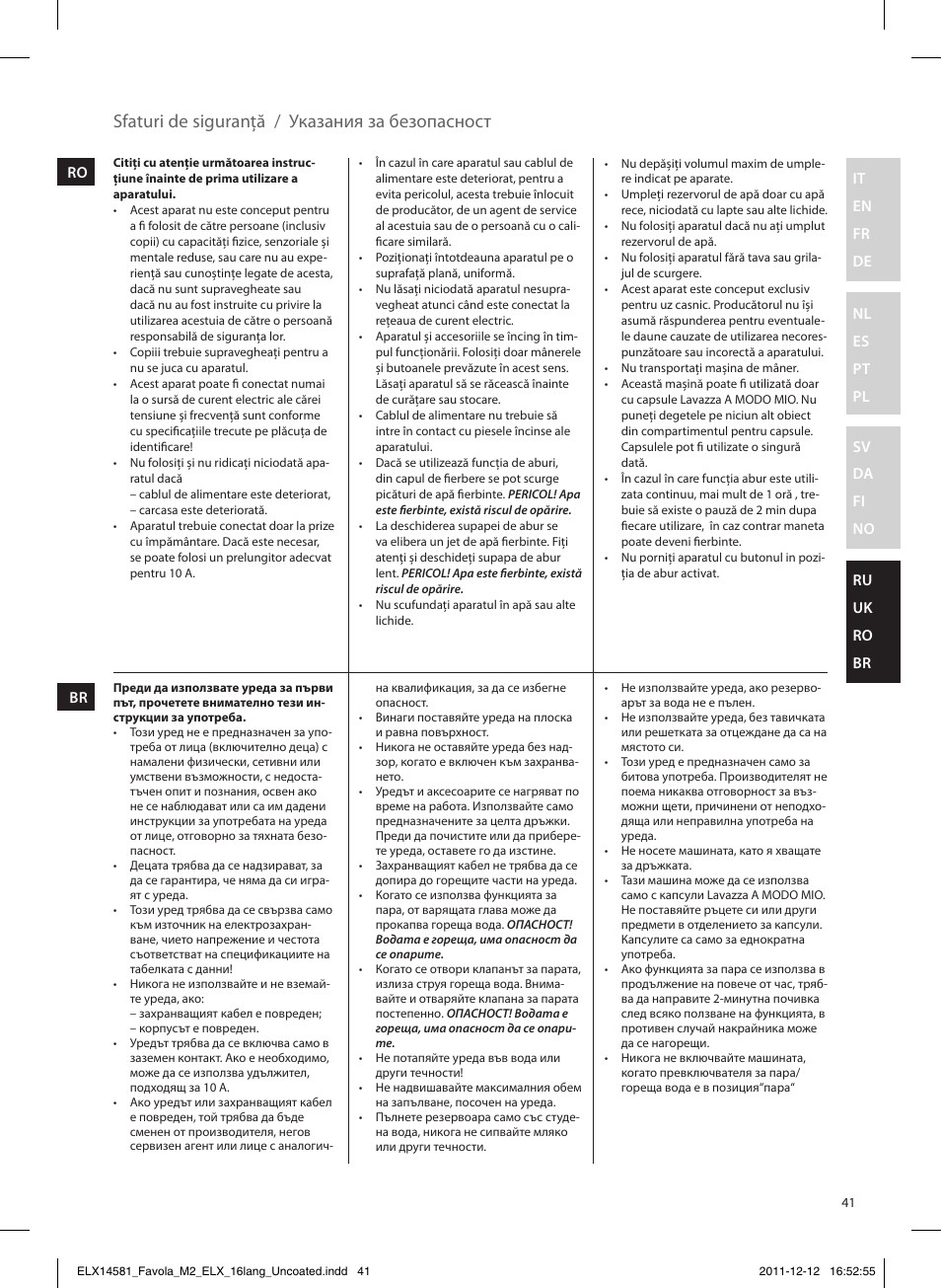 Sfaturi de siguranţă / указания за безопасност | Electrolux ELM5200CB User Manual | Page 41 / 52