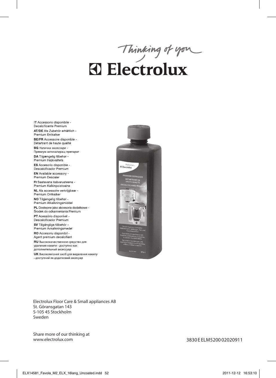 Electrolux ELM5200CB User Manual | Page 52 / 52