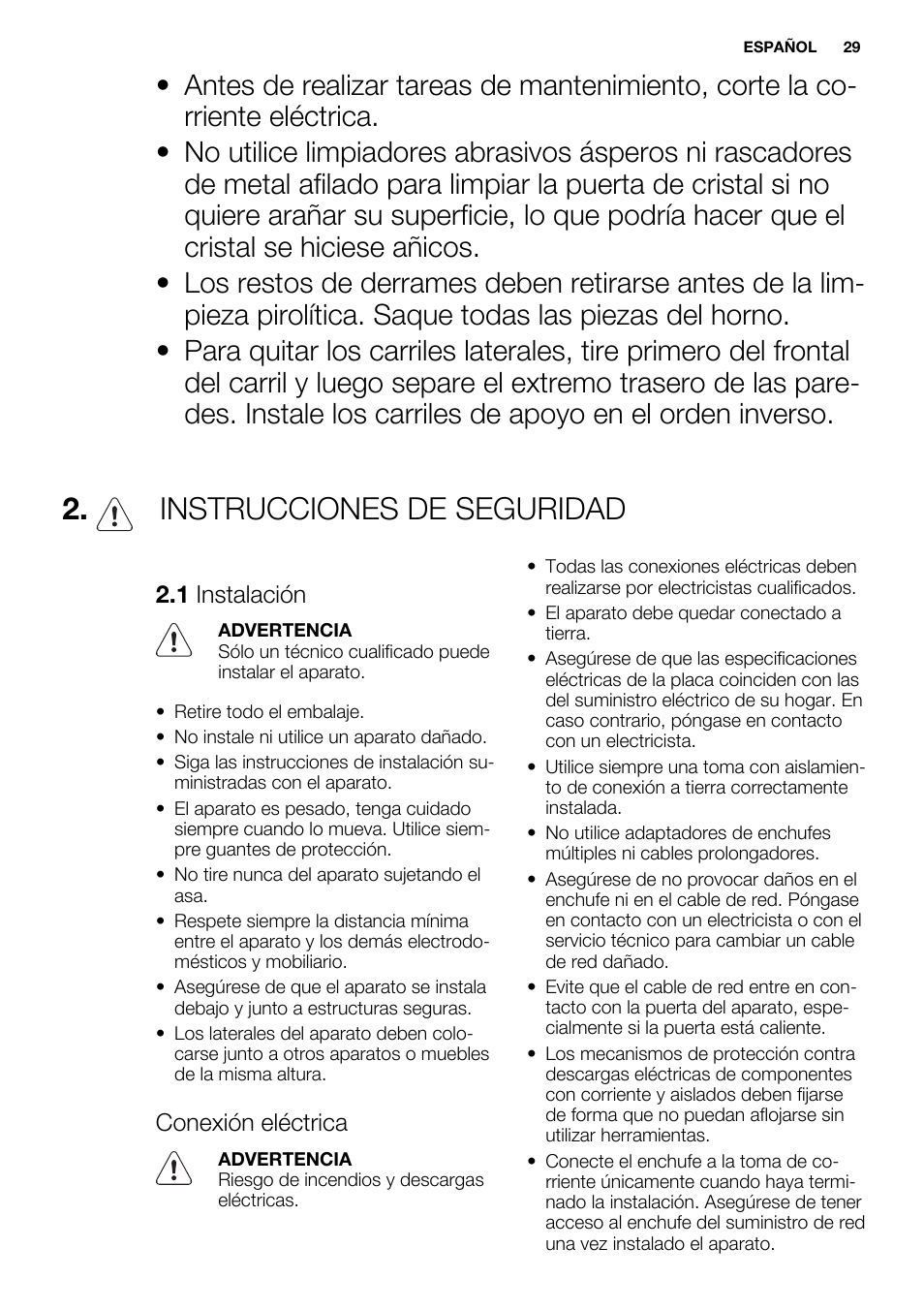 Instrucciones de seguridad | Electrolux EOZ3430DAX User Manual | Page 29 / 56