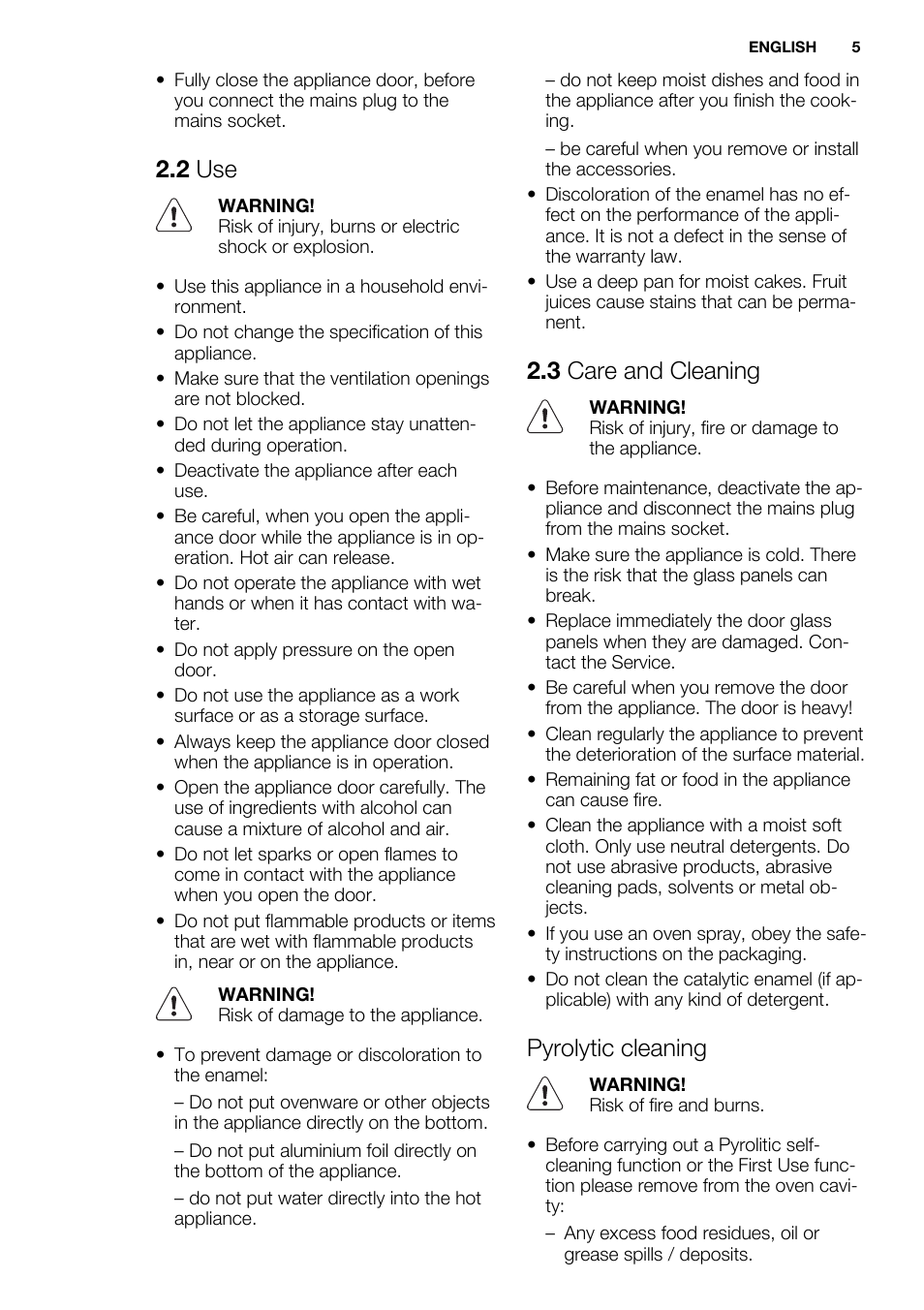 2 use, 3 care and cleaning, Pyrolytic cleaning | Electrolux EOZ3430DAX User Manual | Page 5 / 56