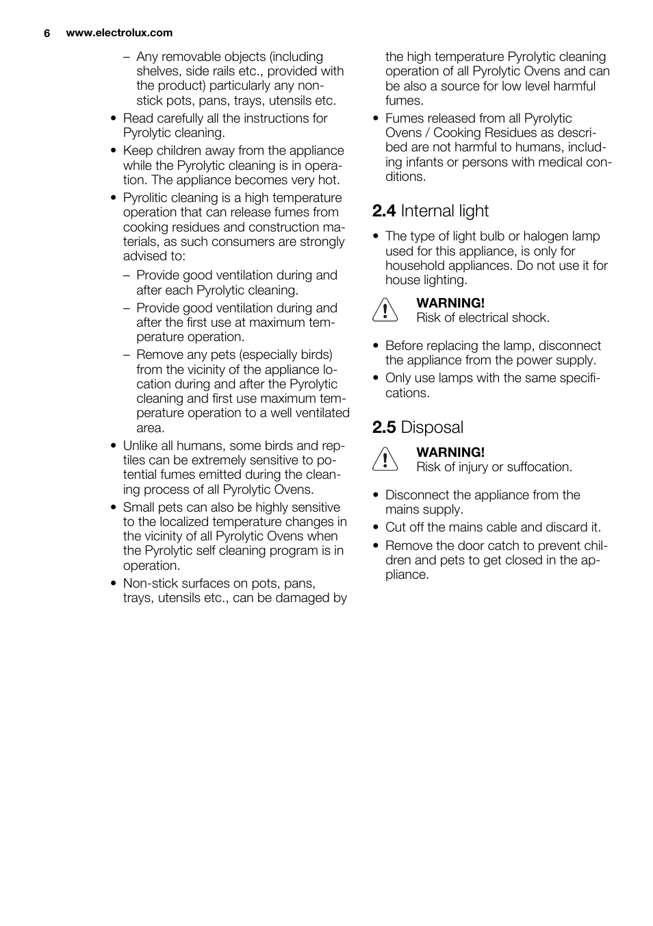4 internal light, 5 disposal | Electrolux EOZ3430DAX User Manual | Page 6 / 56