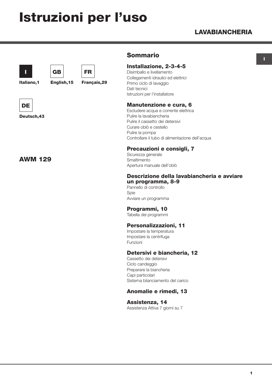 Hotpoint Ariston Encastrable AWM 129 (EU) User Manual | 56 pages