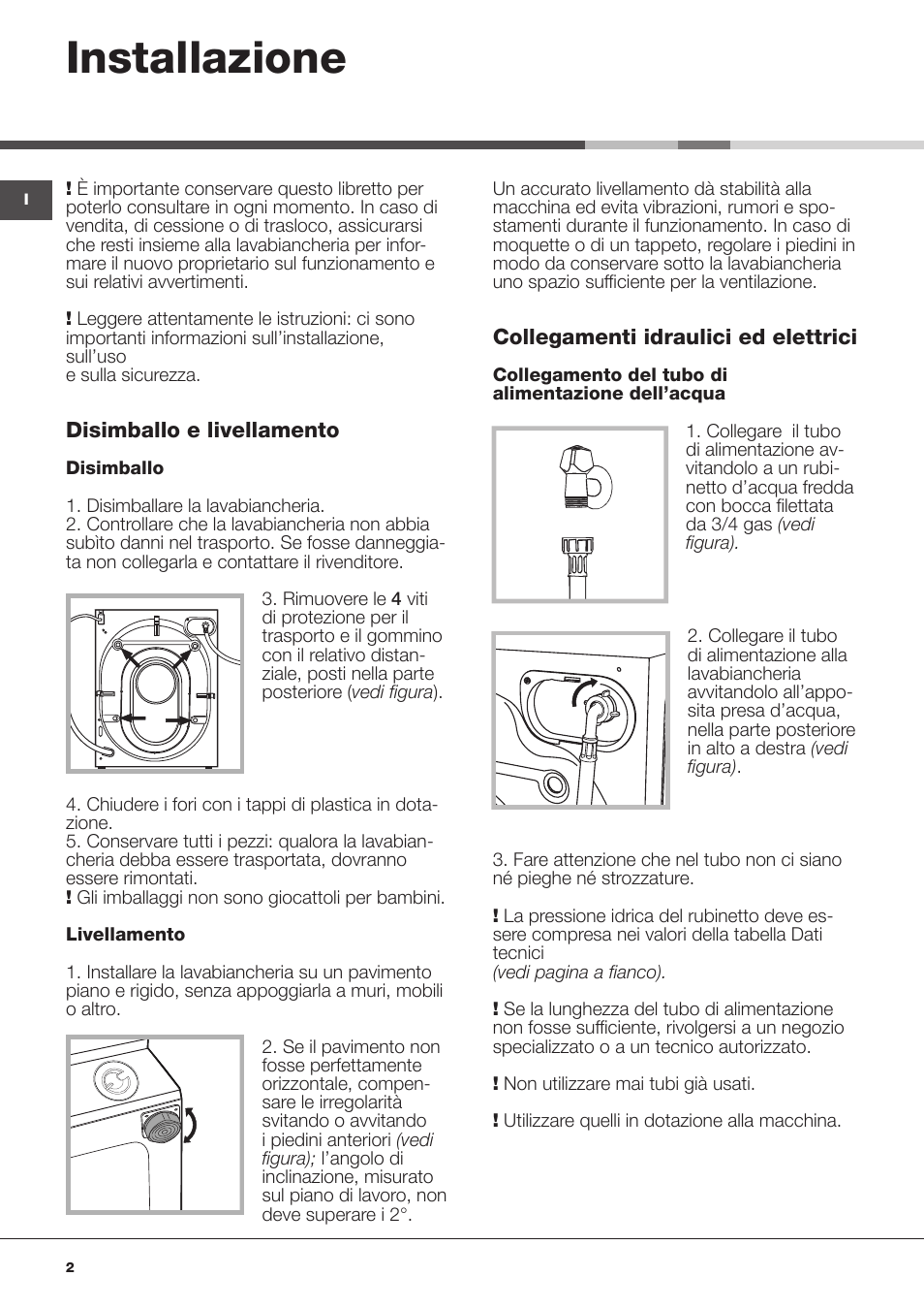 Installazione | Hotpoint Ariston Encastrable AWM 129 (EU) User Manual | Page 2 / 56