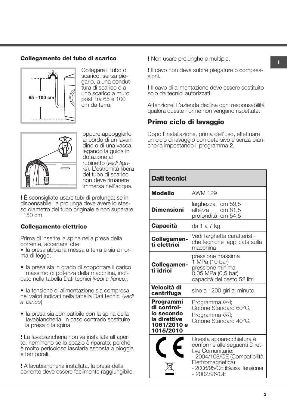 Hotpoint Ariston Encastrable AWM 129 (EU) User Manual | Page 3 / 56