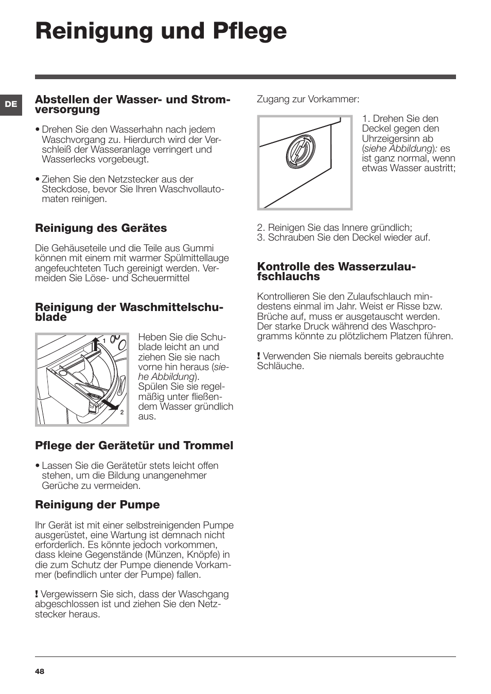 Reinigung und pflege | Hotpoint Ariston Encastrable AWM 129 (EU) User Manual | Page 48 / 56