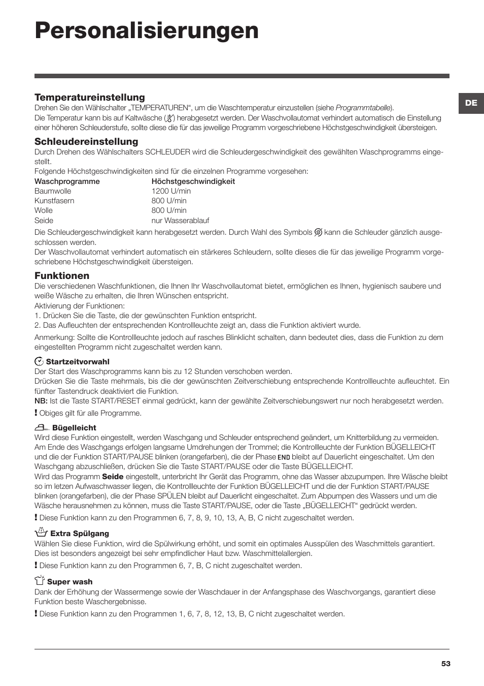 Personalisierungen | Hotpoint Ariston Encastrable AWM 129 (EU) User Manual | Page 53 / 56