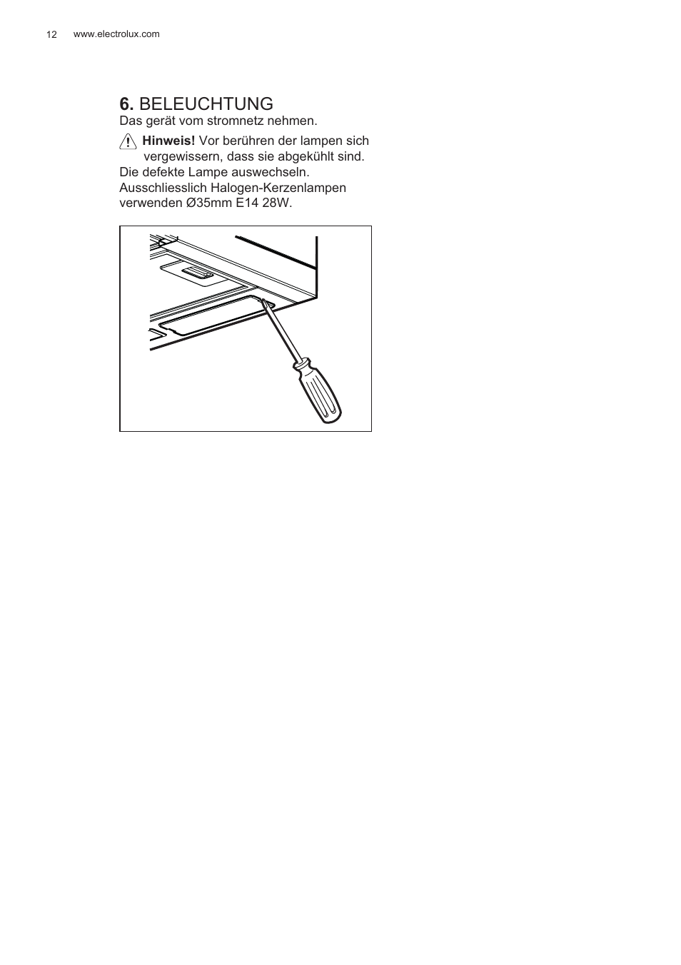 Beleuchtung | Electrolux EFP60426X User Manual | Page 12 / 160
