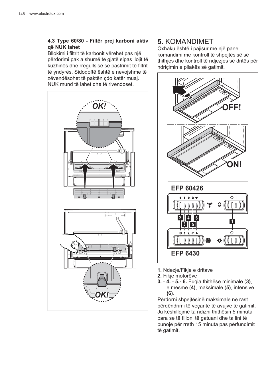 Off! on, Komandimet | Electrolux EFP60426X User Manual | Page 146 / 160