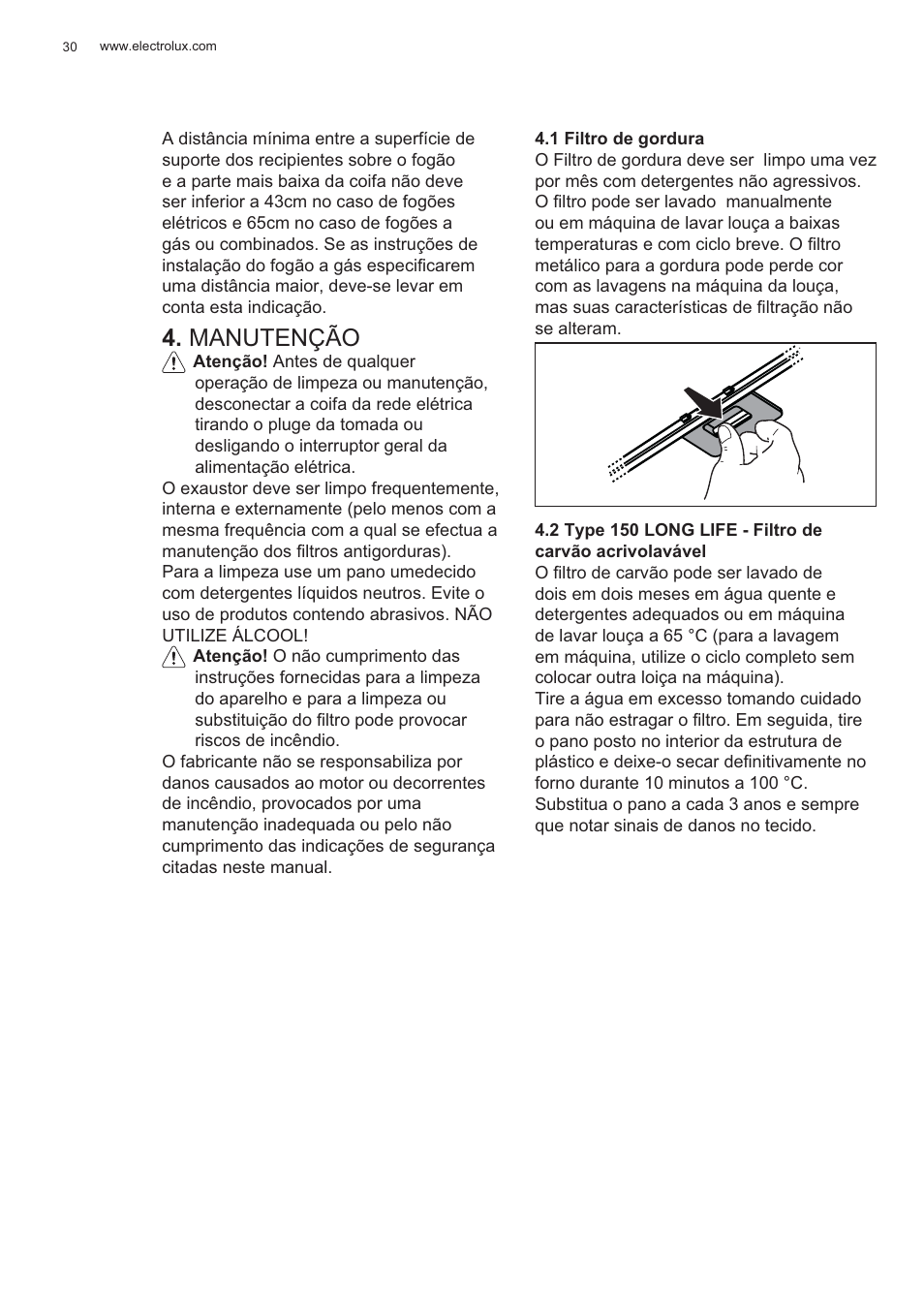 Manutenção | Electrolux EFP60426X User Manual | Page 30 / 160