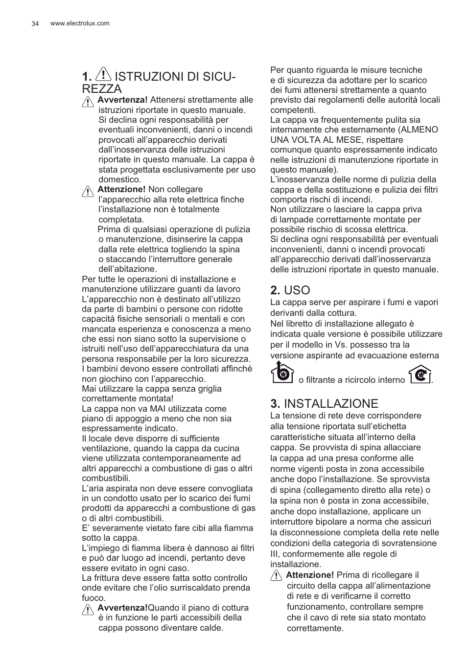 Istruzioni di sicu- rezza, Installazione | Electrolux EFP60426X User Manual | Page 34 / 160