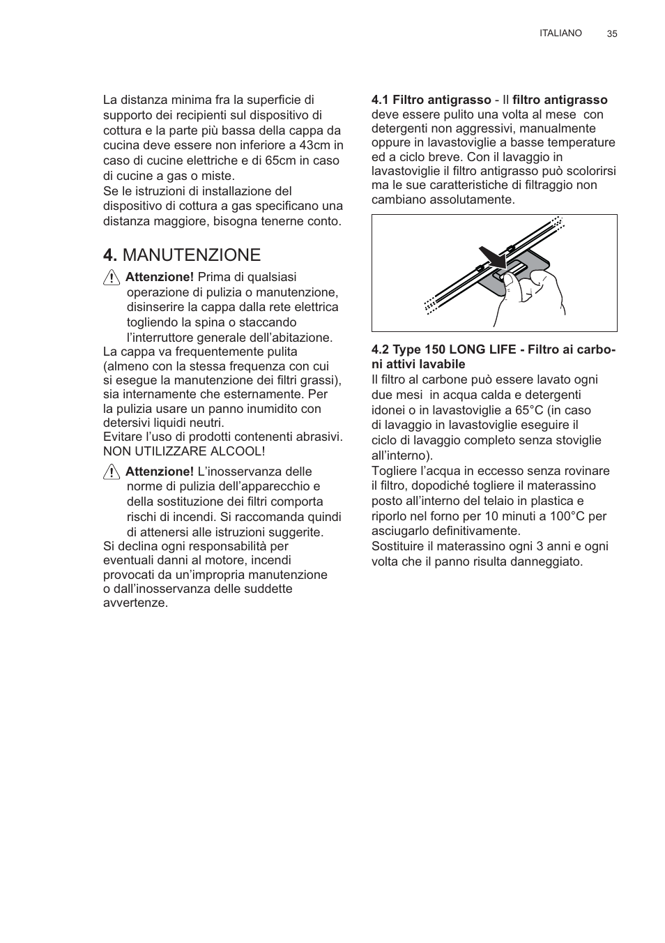 Manutenzione | Electrolux EFP60426X User Manual | Page 35 / 160