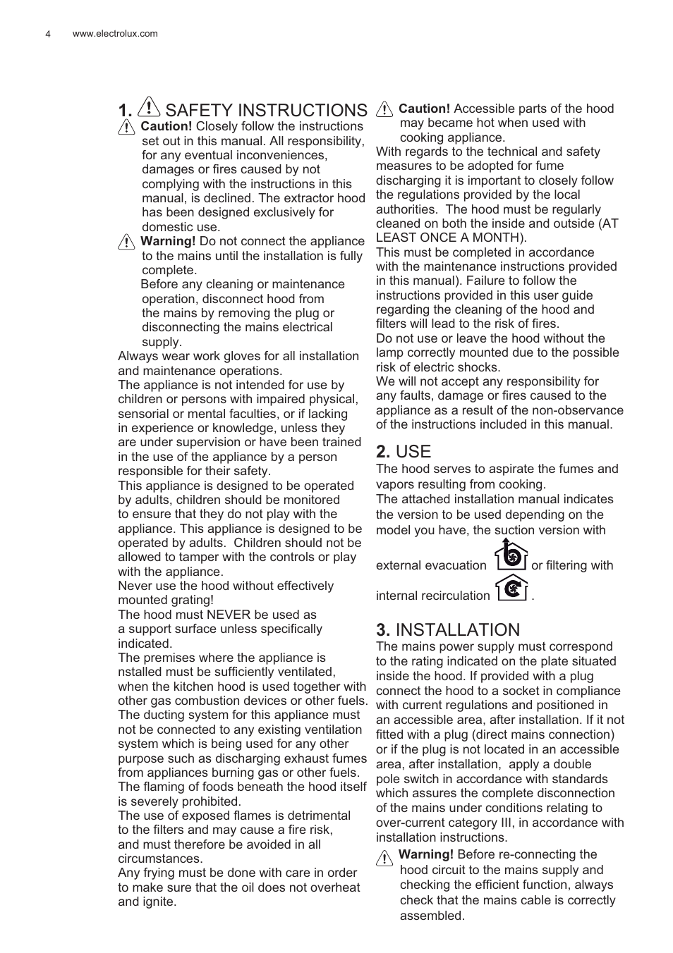 Safety instructions, Installation | Electrolux EFP60426X User Manual | Page 4 / 160