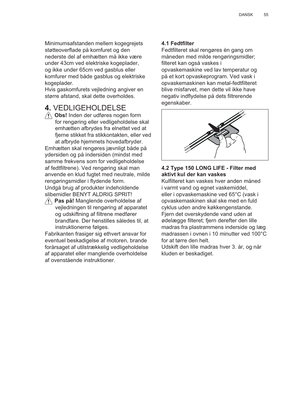 Vedligeholdelse | Electrolux EFP60426X User Manual | Page 55 / 160