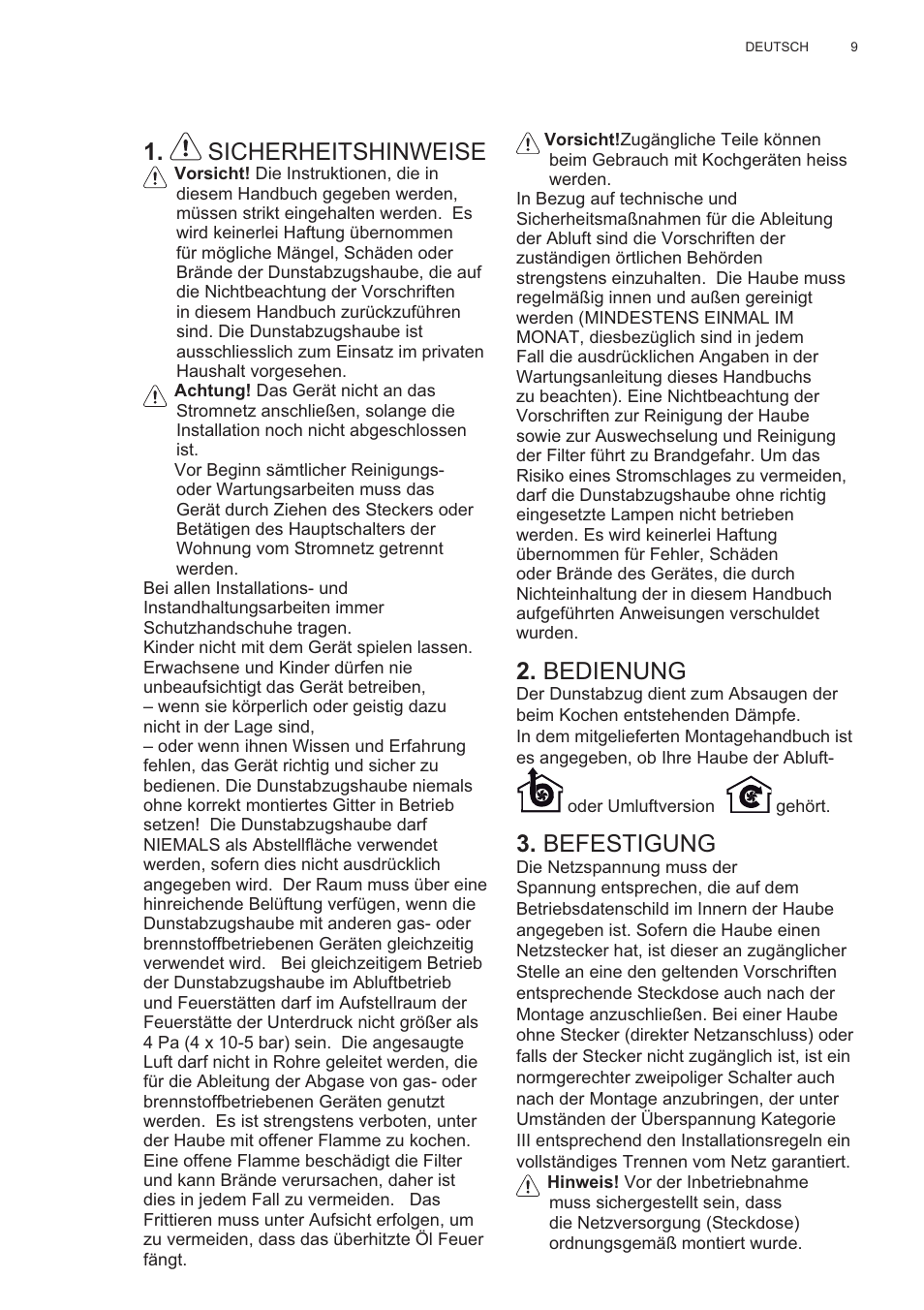 Sicherheitshinweise, Bedienung, Befestigung | Electrolux EFP60426X User Manual | Page 9 / 160