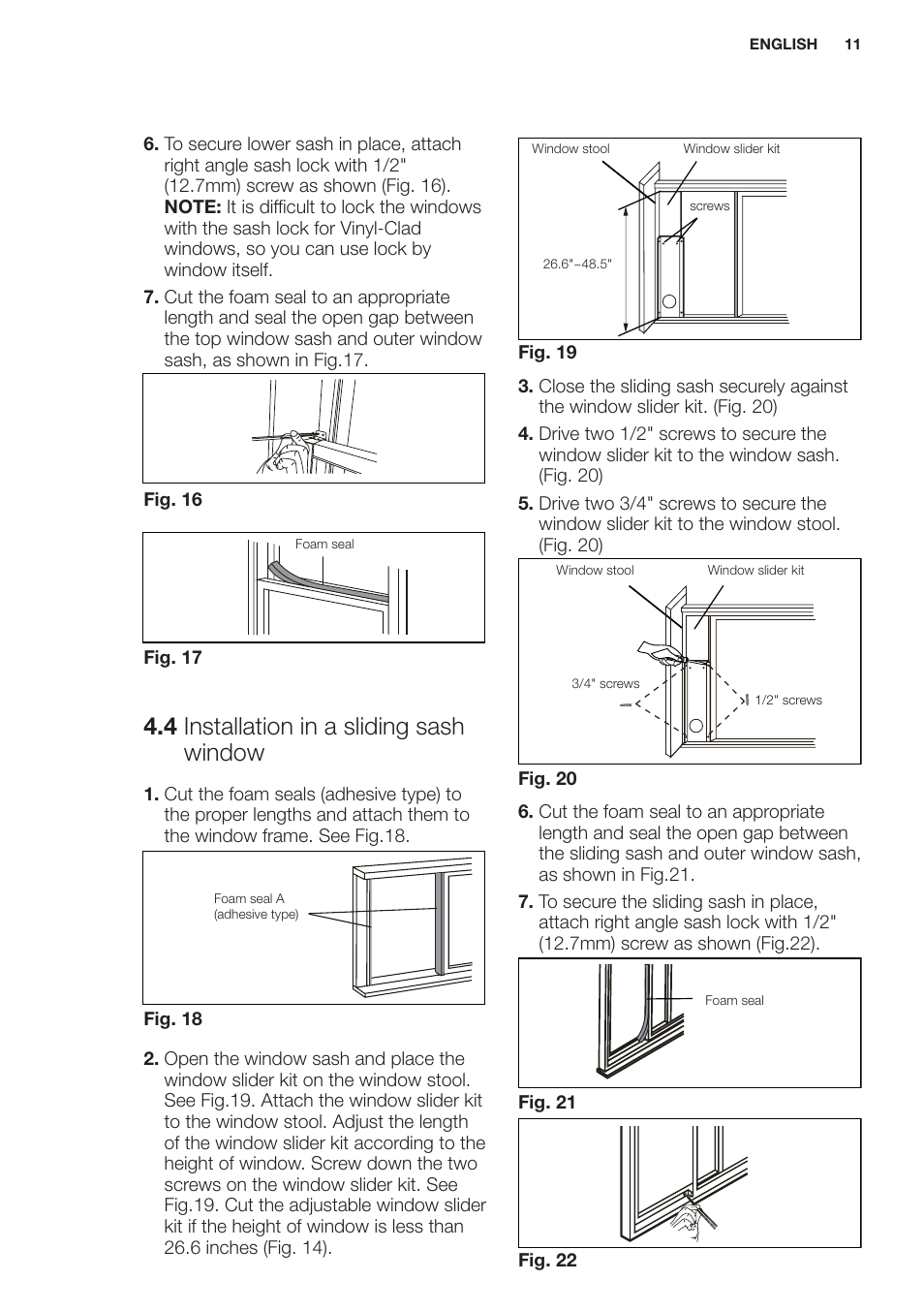 4 installation in a sliding sash window | Electrolux EXP09HN1WI User Manual | Page 11 / 100